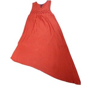 Chelsea Theodore Large Asymmetrical Macrame Cutout Dress Boho Rust Orange  Chic